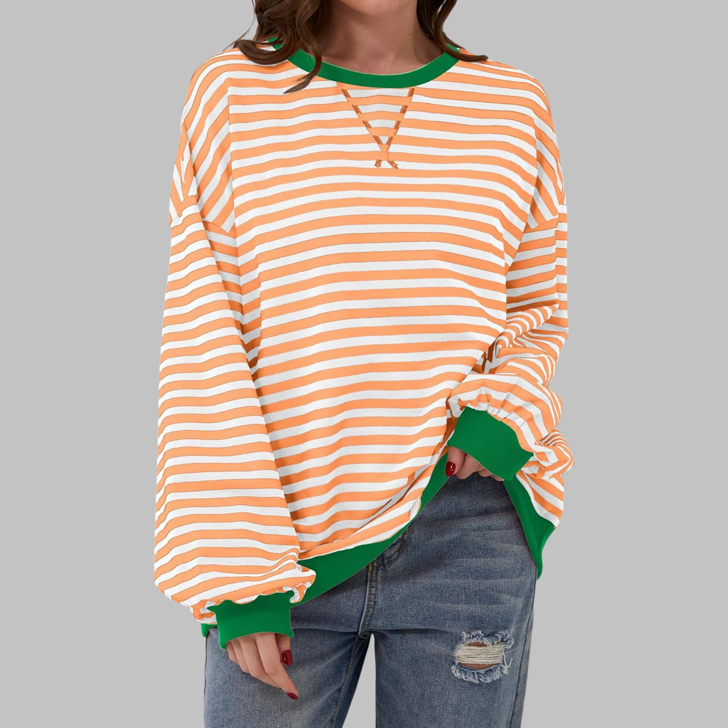 LUKA™ - Casual Long Sleeve Round Neck Striped Sweatshirt