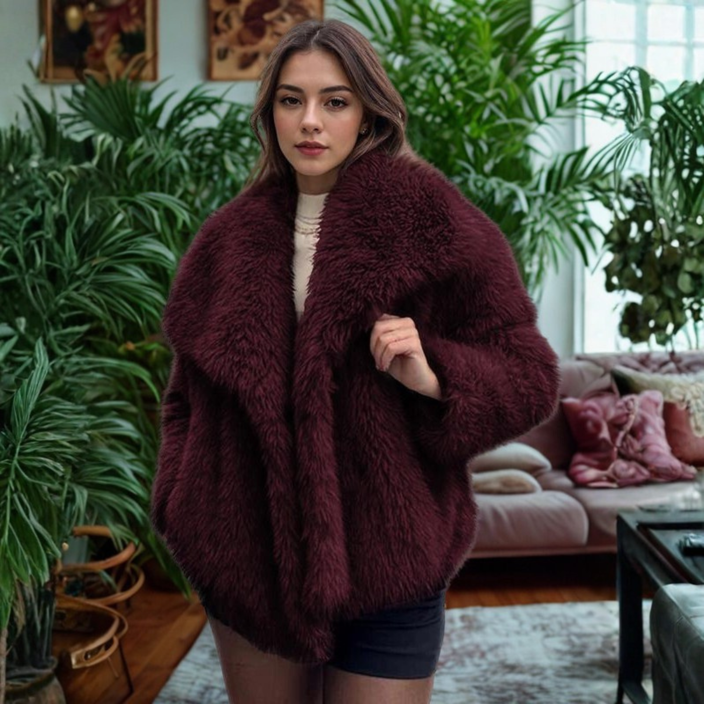 CORRINE™ - Classy Long Sleeve Collared Fuzzy Coat