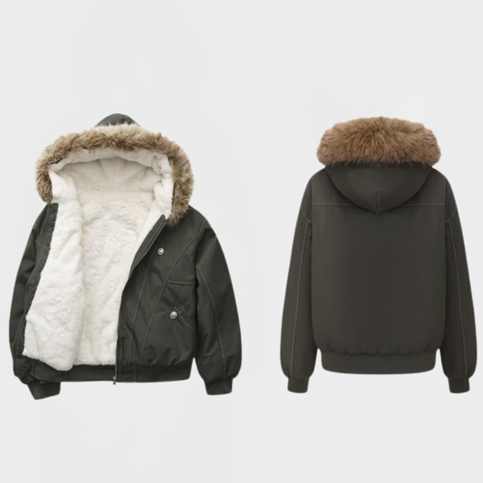 GLENDA™ - Elegant Warm Bomber Jacket with Faux Fur Collar and Hood