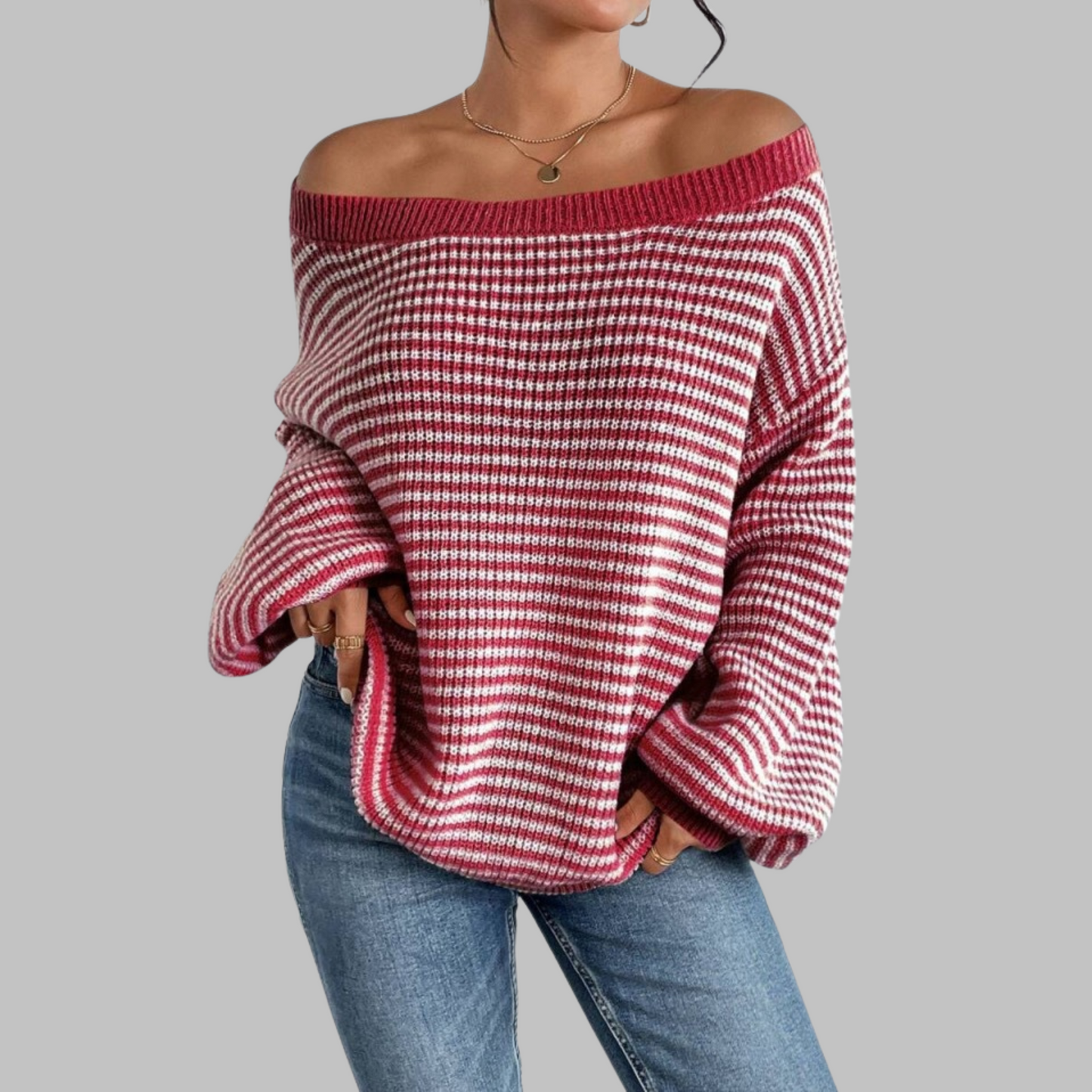 POSHIKO™ - Casual Striped Drop Shoulder Long Sleeve Sweater