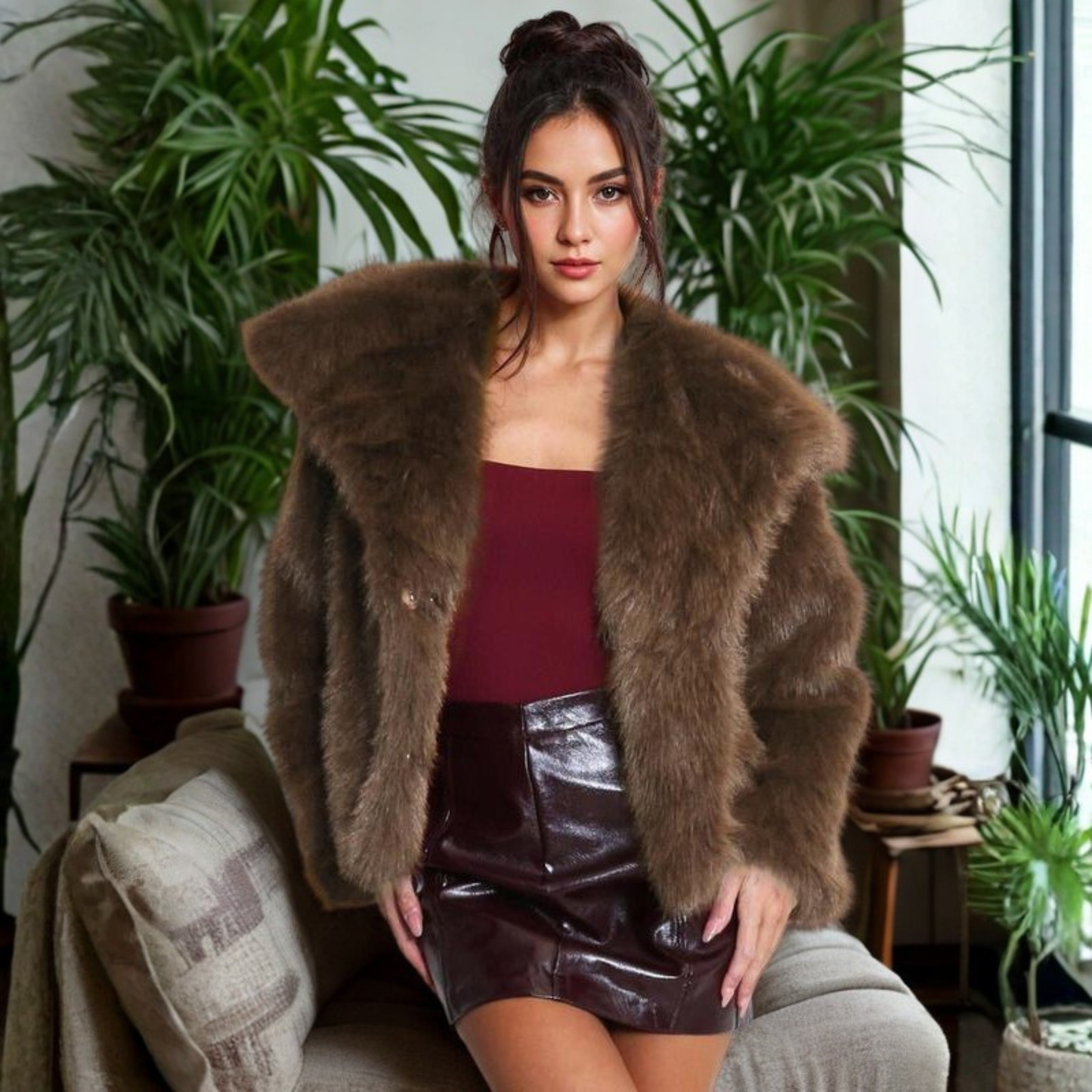CORRINE™ - Classy Long Sleeve Collared Fuzzy Coat