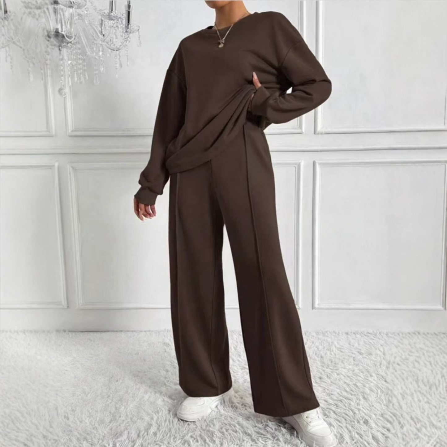 TINIDOR™ - Casual Long Sleeve Sweatshirt and High Waist Pants Set
