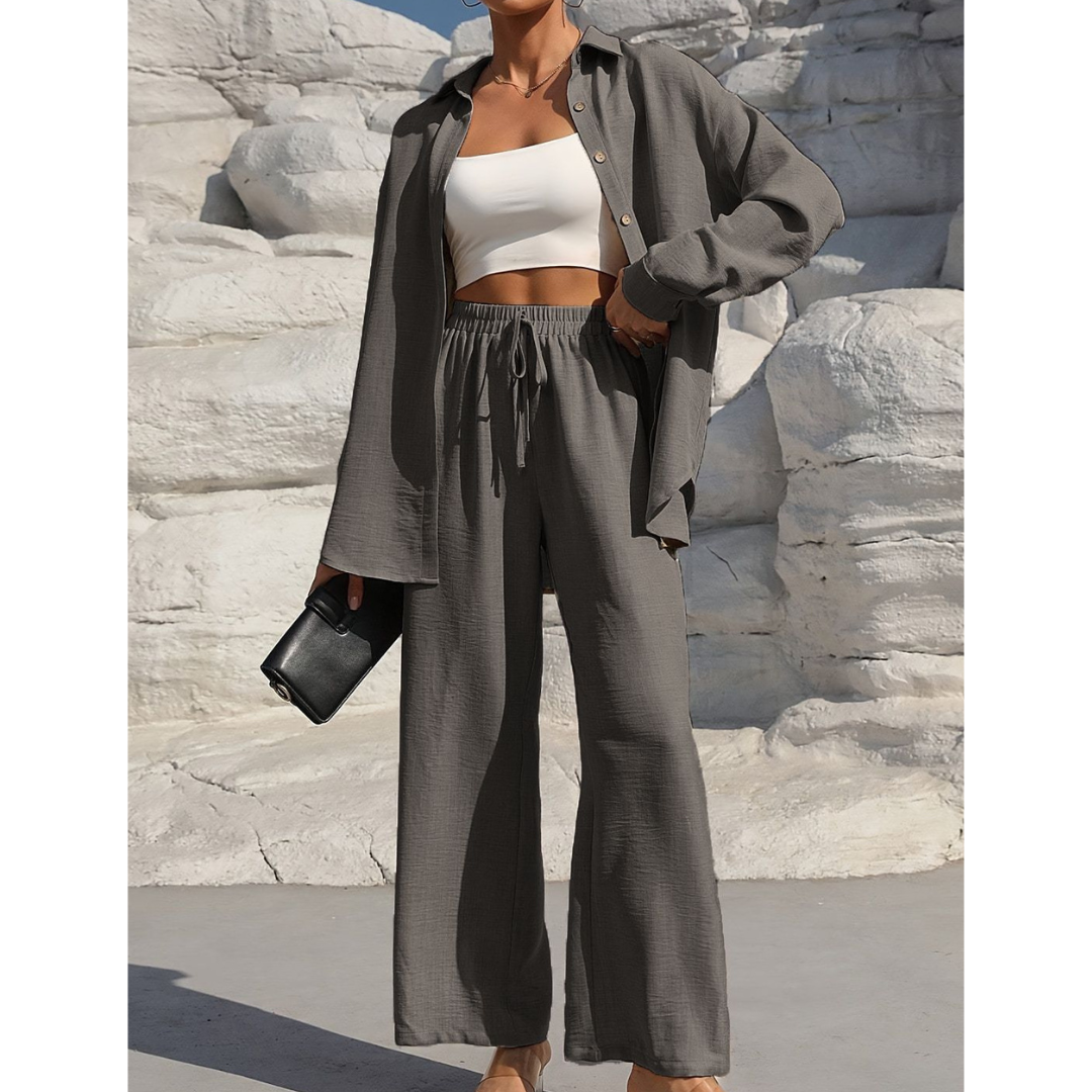 VANORA™ – Comfy Long Sleeve Blouse and Trouser Co-ord Set