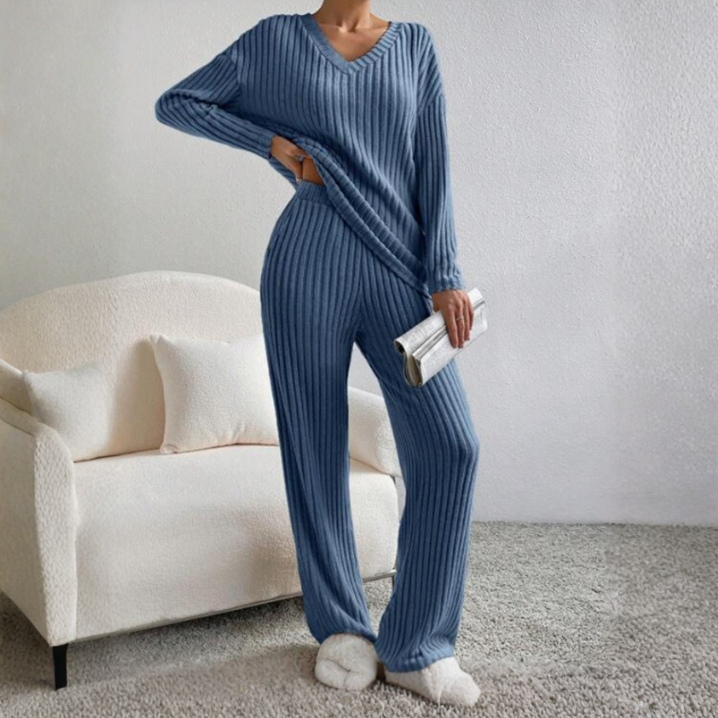 ENLINS™ - Casual Long Sleeve V-Neck Top and Pants Set