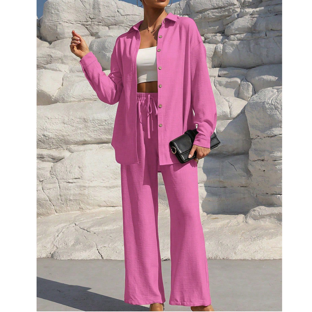 VANORA™ – Comfy Long Sleeve Blouse and Trouser Co-ord Set