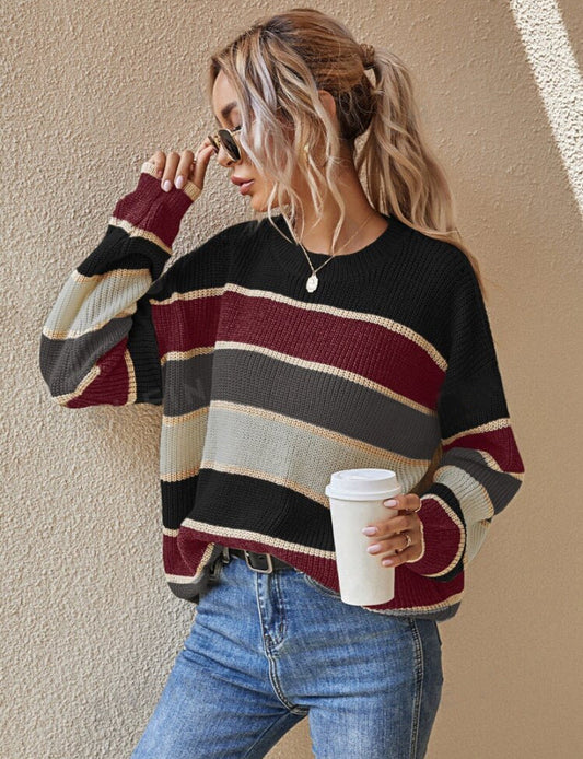 SOMIN™ - Comfy Striped Long Sleeve Round Neck Sweater